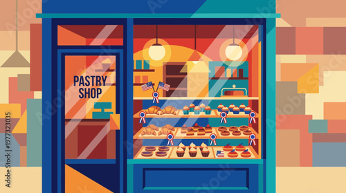 Patriotic American Pastry Shop Flat Vector Illustration
