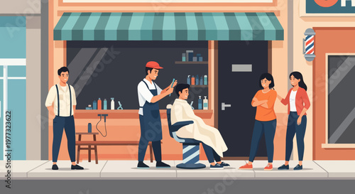 Barber Cutting Hair in Salon Shop.