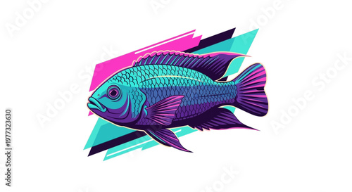 Vibrant Abstract Fish Illustration with Geometric Shapes
