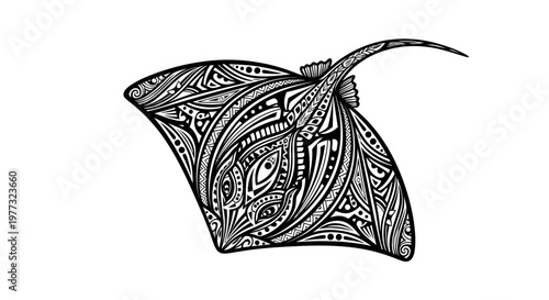 Intricate Mandala Stingray Tattoo Design, Tribal Ocean Animal Art