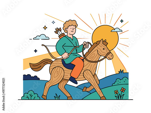 Archer riding a horse with bow and arrows.