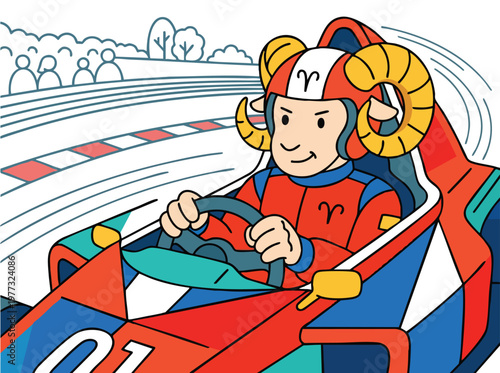 Aries Zodiac Sign Racer Driving a GoKart.