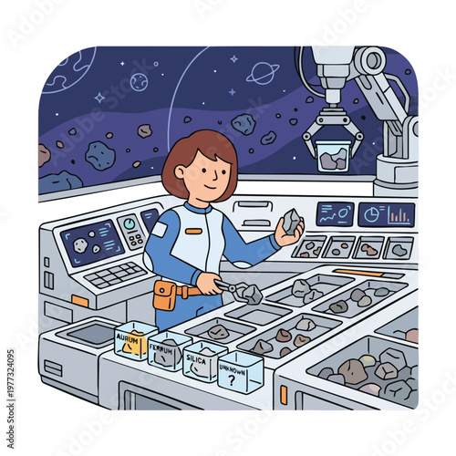 Astronaut examining samples in a futuristic laboratory.