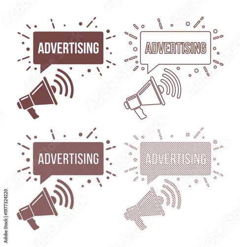 Advertising Megaphone Speech Bubbles, Marketing Promotion Icons, Communication Announcement Graphics, Social Media Campaign Elements