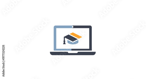 Online Education and Laptop with Graduation Cap Icon for Modern Learning