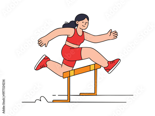 Athletic Woman Hurdler Jumping Over Obstacle in Race.