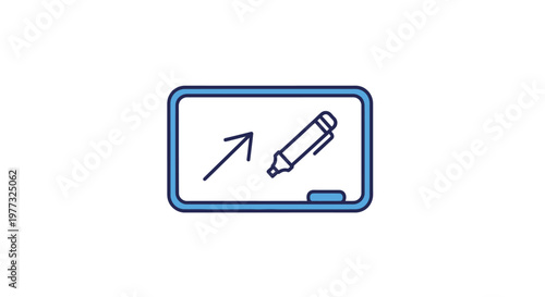 Whiteboard illustration with pen, arrow and eraser symbolizing education and creativity process