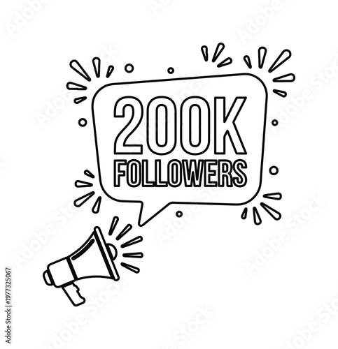 200K Followers Megaphone Announcement, Social Media Celebration Vector, Milestone Achievement Graphic