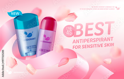 Modern product advertising banner with cosmetic deodorant and soft pastel background. Clean and stylish design ideal for personal care branding and commercial promotion.