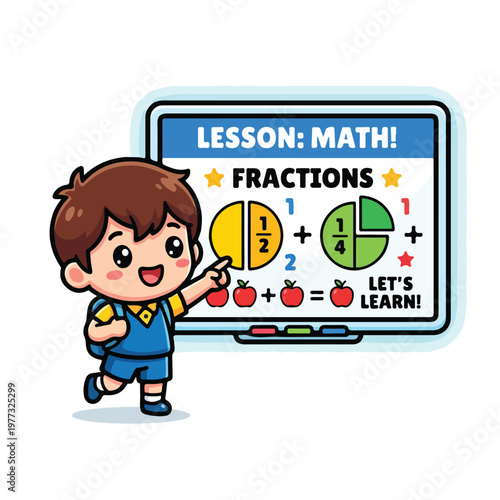 Boy Learning Fractions on Screen.