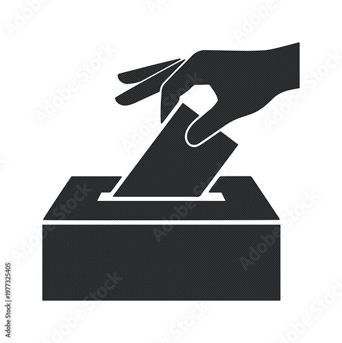 Voting hand putting ballot paper into box, election day concept vector icon, democratic choice and political participation symbol on white background