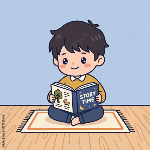 Boy Reading Story Time Book.
