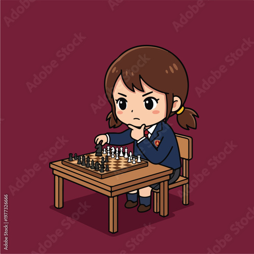 Girl Playing Chess Game 1.