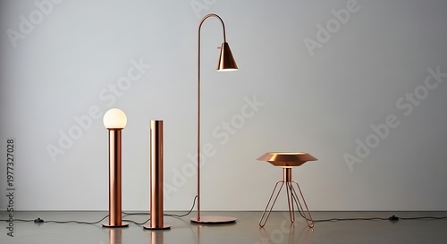 Modern copper lamps on a gray background