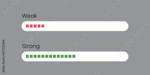 Slika na platnu Weak and strong password strength indicator bar set