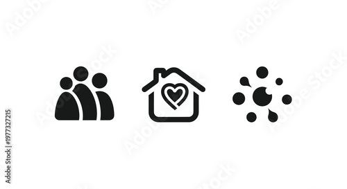 Family home and health icons displayed as a striking silhouette