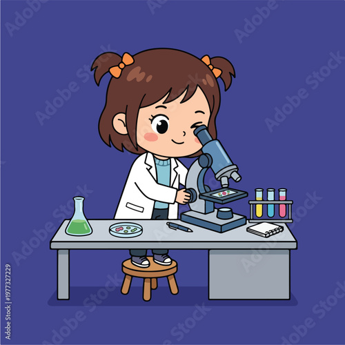 Girl Using a Microscope.