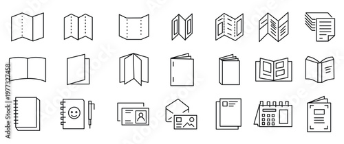 Book line icon big set. Library, diary, open book, pages, bookmark, magazine, e book etc. Editable stroke