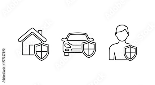 Home car and person icons with shields security concept silhouette