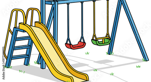 Cartoon Illustration of a Colorful Children's Playground Set