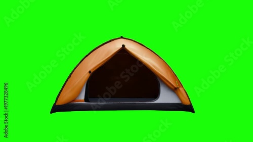 Orange Camping Tent 360 Degree Rotation on Green Screen Background — 4K 3D Video Animation of Outdoor Dome Tent Spinning Loop for Camping, Travel, Adventure and Hiking Product Chroma Key Compositing