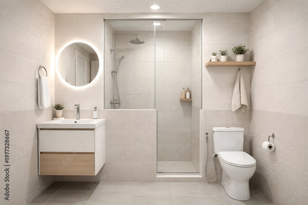 Fototapeta premium Modern Bathroom Interior with Shower and Vanity