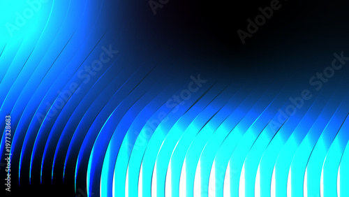 Abstract Ribbed Glass Background with Vertical Wave Lines and Blue Gradient Flow, Smooth Glossy Digital Surface Design for Modern Minimal Tech Visuals