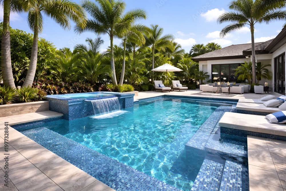Obraz premium Luxury Florida Residential Backyard with Modern Swimming Pool