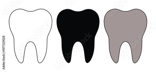 Minimalist tooth icon set, dental health vector symbols in black and white, molar tooth silhouettes for dentistry and oral hygiene branding