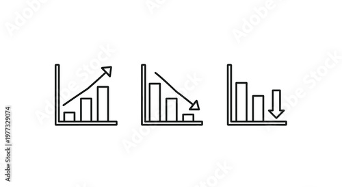 Three line graphs depicting growth decline and stability silhouette