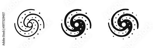 Spiral Galaxy and Nebula Icons Set in Outline Solid and Hand Drawn Styles for Space Science