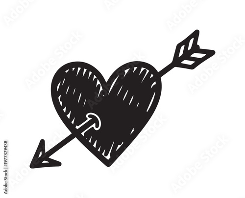 Drawn Heart Pierced by Cupid Arrow Symbol.