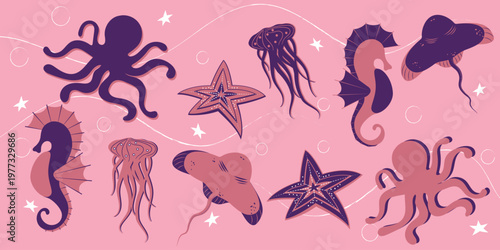 summer set of sea creatures