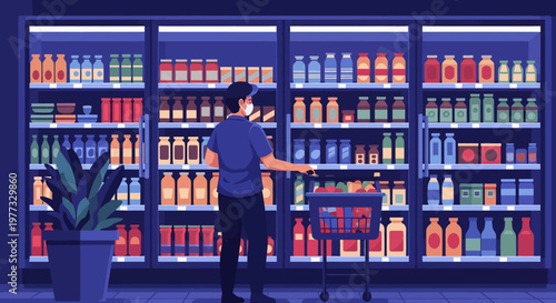 Man Shopping for Liquor in Store.