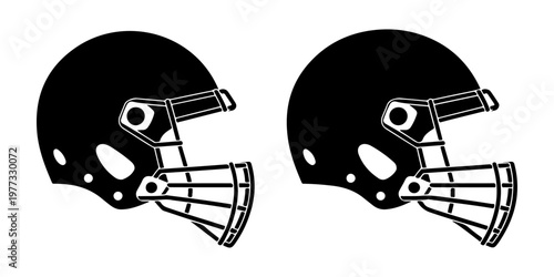 American football helmet icon set in black silhouette with multiple protective gear styles for sports design