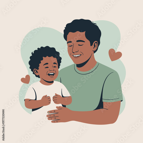 A father and child are depicted with warm, joyful expressions.