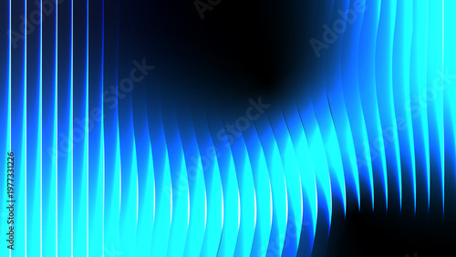 Abstract Ribbed Glass Background with Vertical Wave Lines and Blue Gradient Flow, Smooth Glossy Digital Surface Design for Modern Minimal Tech Visuals