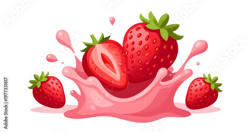 strawberry illustration splash, strawberry fruit illustration, berry fruit illustration, juicy strawberry illustration, strawberry juice illustration, juice splash illustration, water splash illustrat