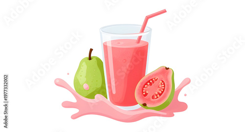 guava illustration splash, guava fruit illustration, tropical fruit illustration, exotic fruit illustration, juicy guava illustration, guava juice illustration, juice splash illustration, water splash