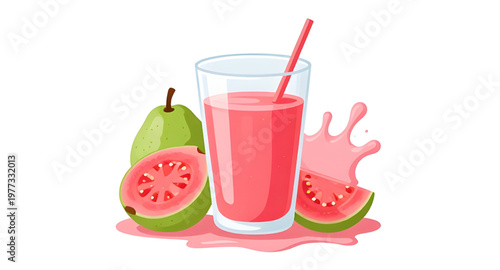 guava illustration splash, guava fruit illustration, tropical fruit illustration, exotic fruit illustration, juicy guava illustration, guava juice illustration, juice splash illustration, water splash