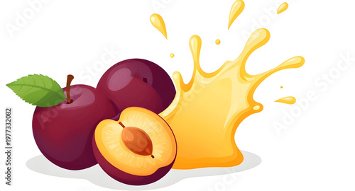 fruit, plum, ripe, juice, splash, fresh, sweet, purple, yellow, liquid, food, healthy, organic, juicy, natural, design, simple