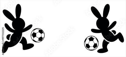 Minimalist black silhouette of a rabbit kicking a soccer ball, ideal for sports, Easter, or playful marketing designs, logos, and educational materials.