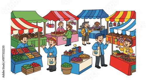 People Working at Food Market Stalls.