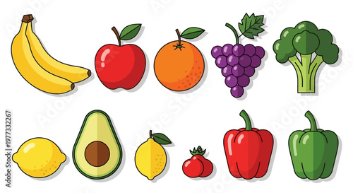 Fresh fruit and vegetable still life.