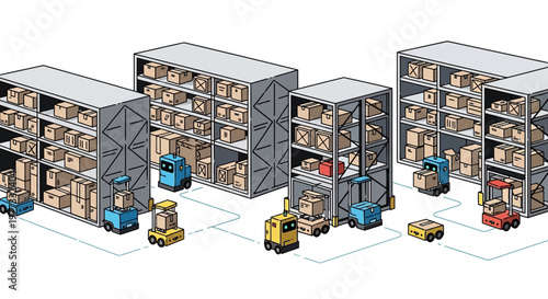 Forklifts in a warehouse storage facility.