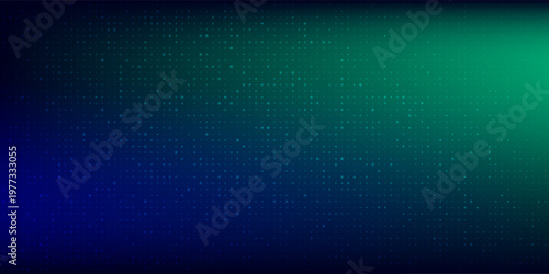 halftone with blue-green gradation, abstract background pattern, neon light reflecting walls and floors, dark colors, and feel the speed of digital technology connected with blue-green background.
