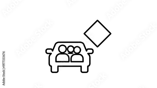 Carpooling and Ride Sharing Icon - Line Art Vector Illustration