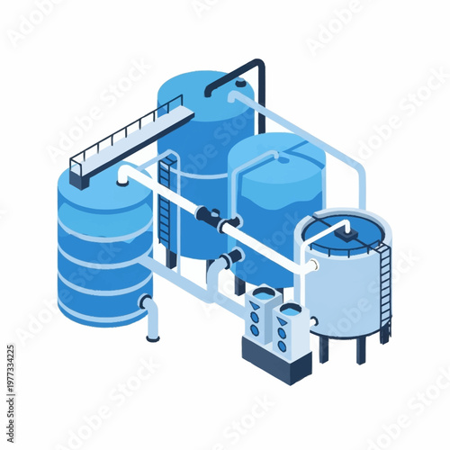 Isometric Water Treatment Plant Illustration.