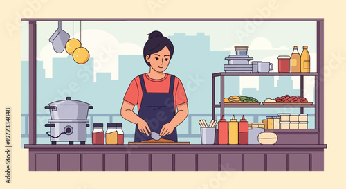 Woman Cooking Food at Kitchen Counter.