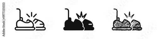 Bumper Cars Amusement Park Icon Set - Outline, Solid, and Sketch Styles